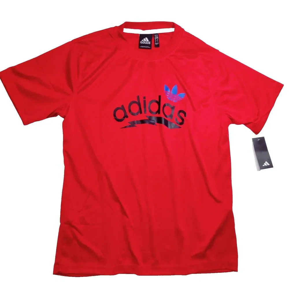 Adidas Soccer Men's L, T-Shirt Trefoil Logo Red, Black and Blue LOGO NEW